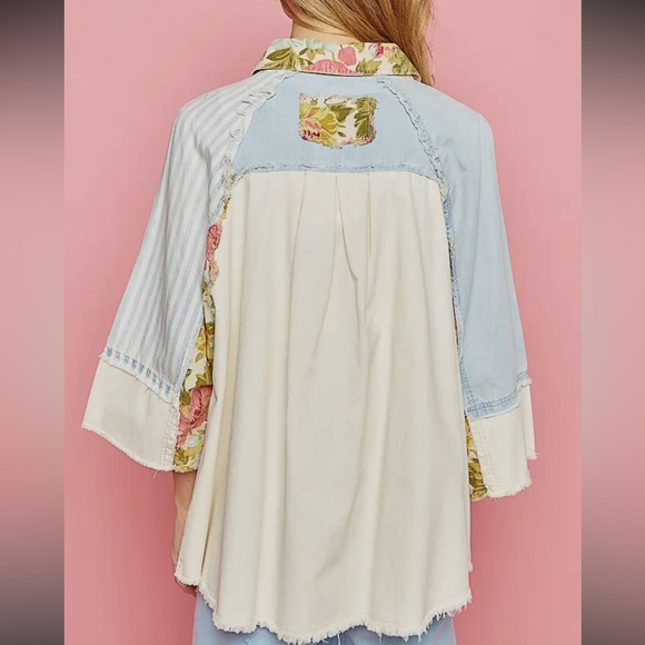 POL. 🩷 Oversized Raglan Sleeve Print Woven Button up Top. - Picture 3 of 6